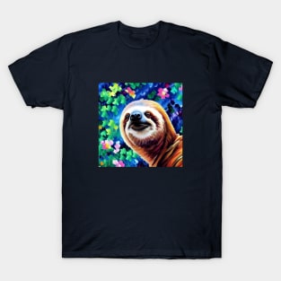 Smiling Sloth Surrounded by Flowers T-Shirt